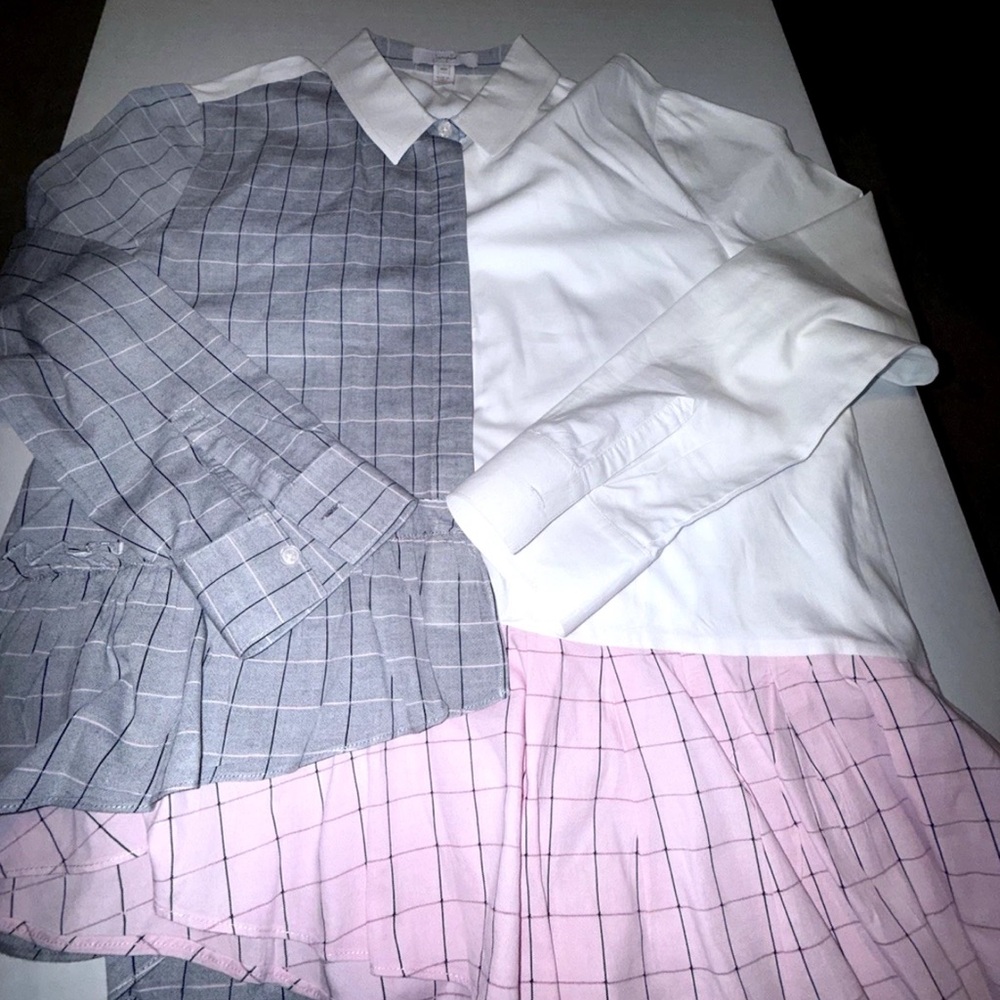 Scripted Asymmetrical 3/4 Button Down Pull Over C… - image 5